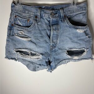 Levi's Classic Blue Ripped Jean Shorts 501